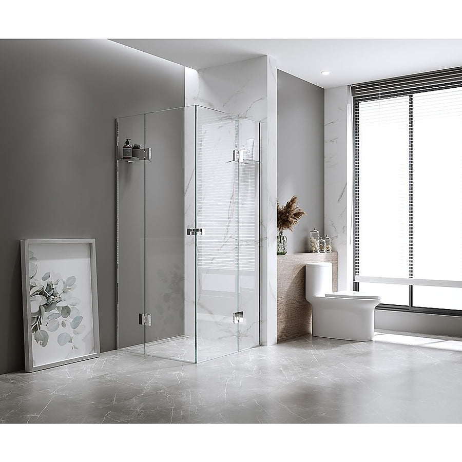 90x110cm Double Door Corner Shower Screen with Channels and SS Hinges - Black
