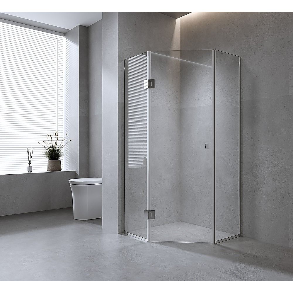 100cm Frameless Diamond Shower Screen – Channels with SS Hinges in Black, Round Handles