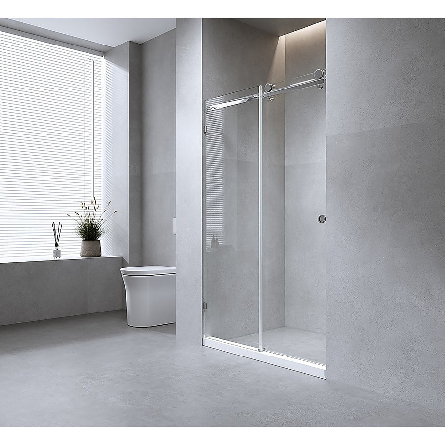 140cm Frameless Glass Sliding Shower Door with Black Rail and Hardware