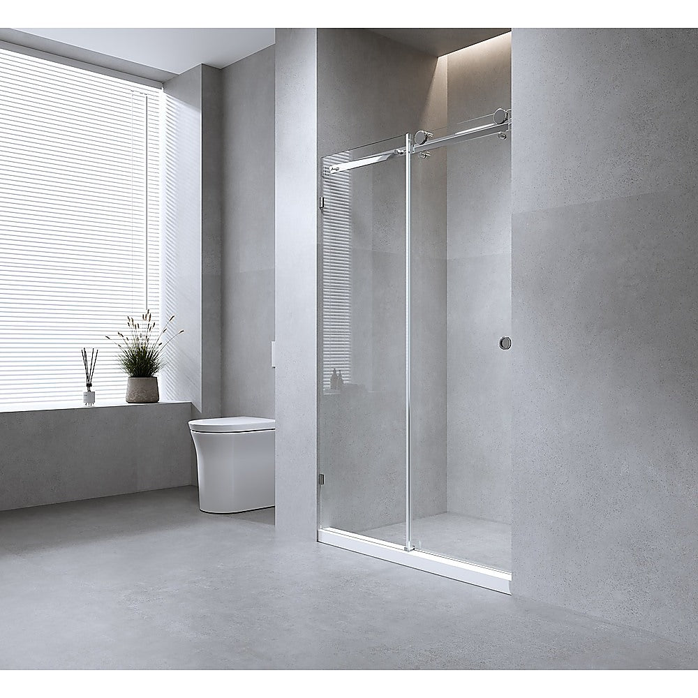 160cm Frameless Glass Sliding Shower Door with Black Rail and Hardware