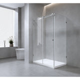 180x80cm Frameless Glass Sliding Corner Shower – With Gold Rail and Wall Channel for Contemporary Bathrooms