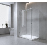 150x80cm Frameless Glass Sliding Corner Shower – With Nickel Rail and U-Brackets for Contemporary Bathrooms