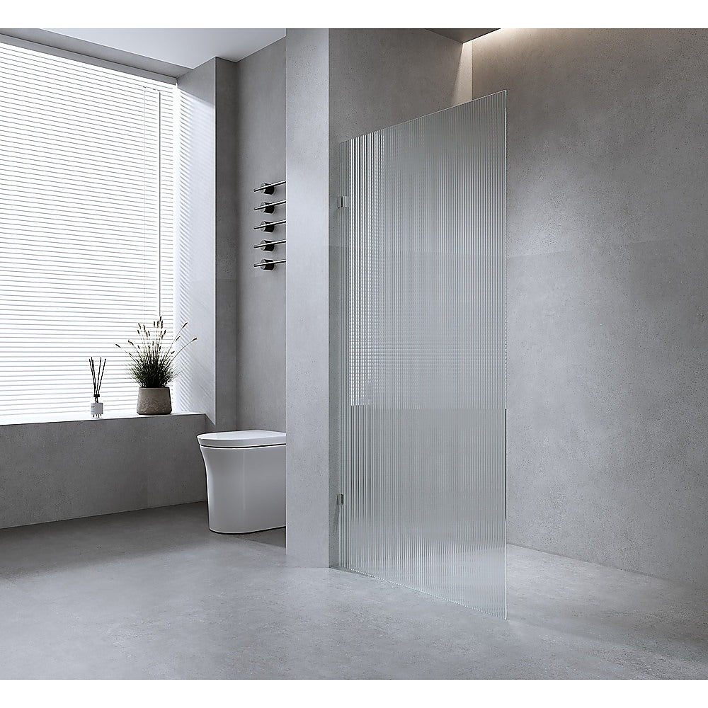 70cm Reeded Glass Shower Screen with Black U-Brackets and Square Pole