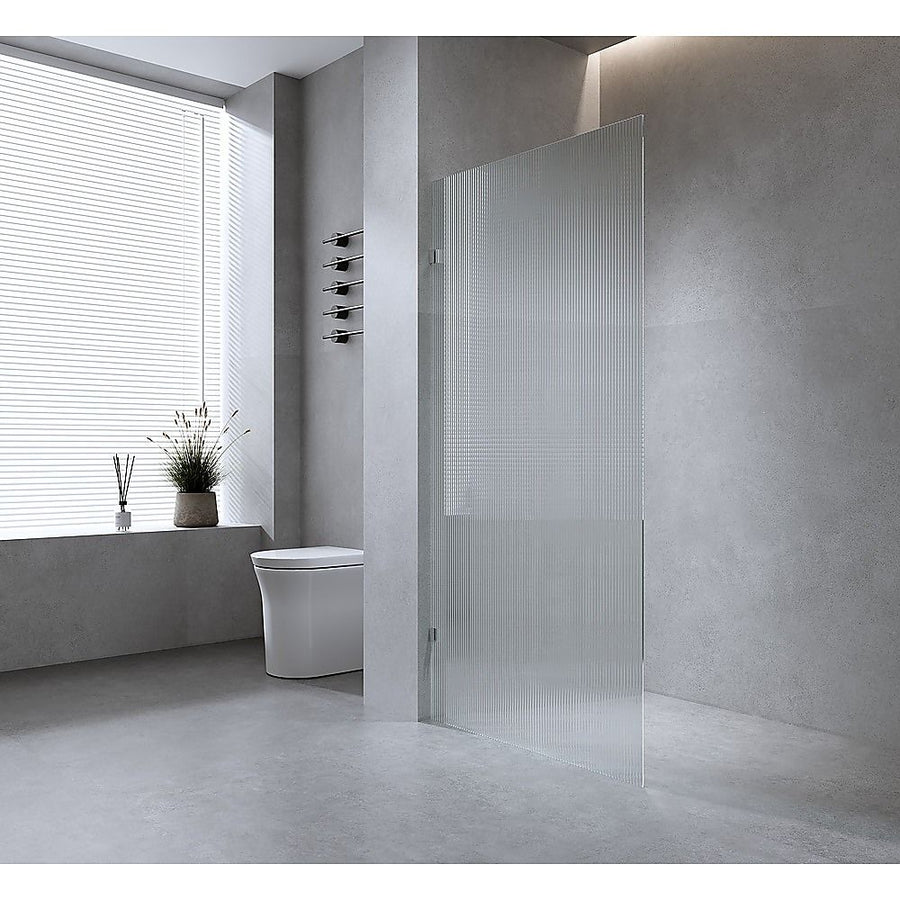 120cm Reeded Glass Shower Screen with Black F-Brackets and Square Pole