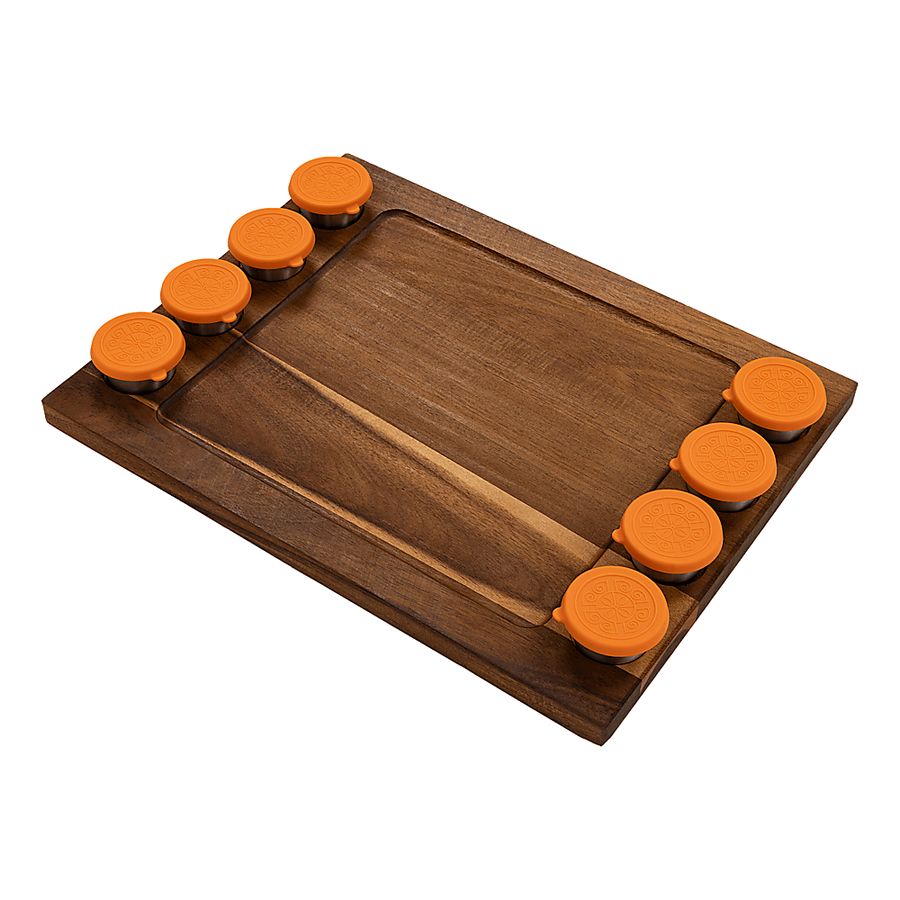 Serving Tray Double Sided Charcuterie Board 8 Sauce Cups Gift