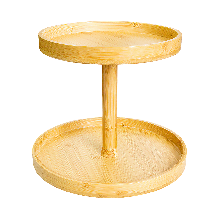 2-Tier Bamboo Lazy Susan Turntable Organizer for Kitchen Counter Cabinet