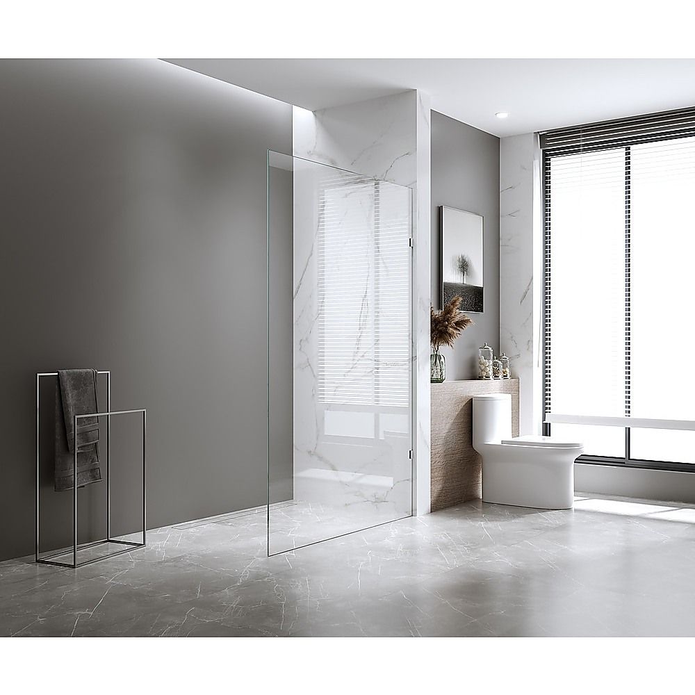90x200cm Glass Shower Screen with Black F-Brackets and Square Pole