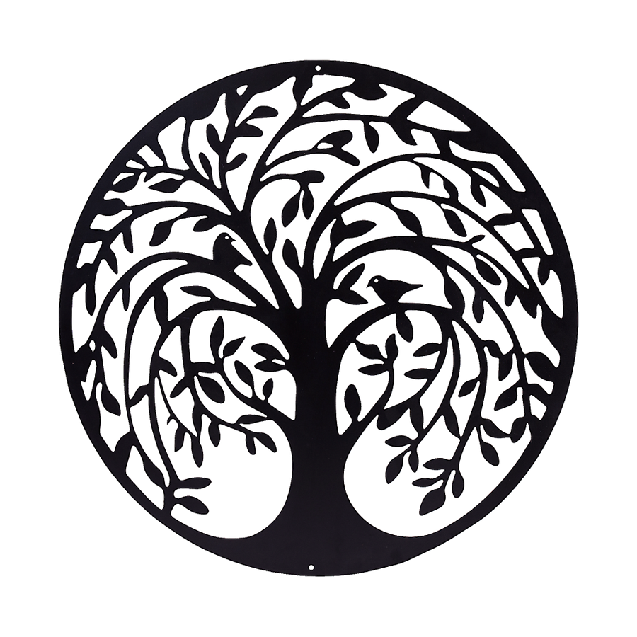 60cm Tree of Life & Birds Round Metal Wall Garden Art Sculpture