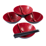 12 Piece Ramen Noodle Bowl with Spoon and Chopsticks Black Red
