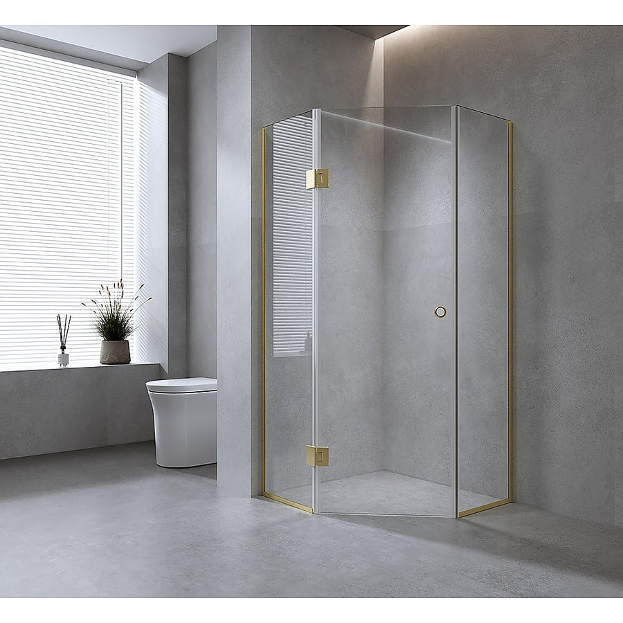 90cm Frameless Diamond Shower Screen with White Channels and SS Hinges & Round Handle