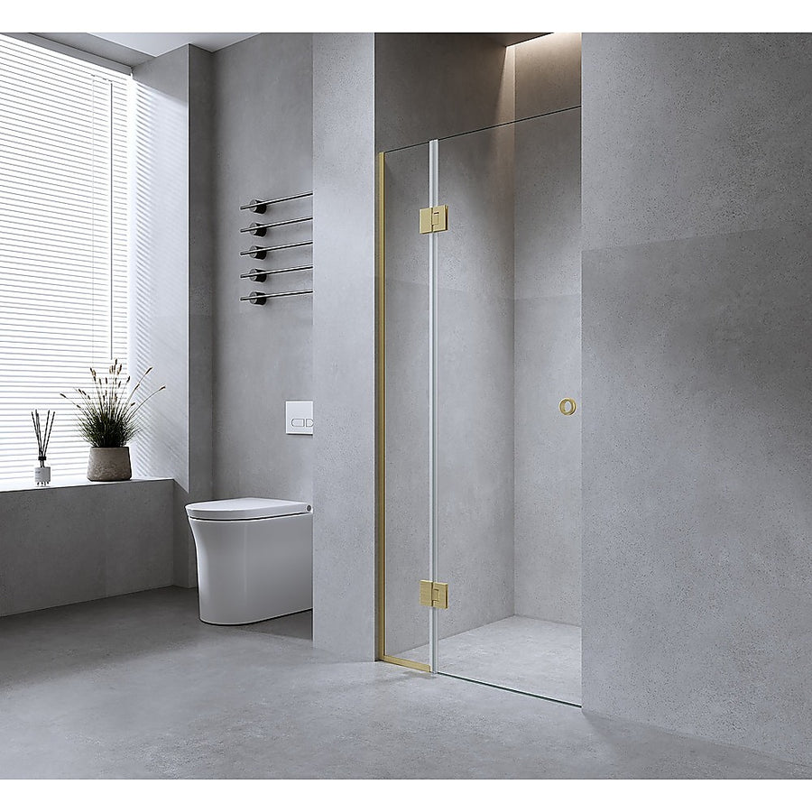 110cm Wall to Wall Frameless Shower Screen with White Channel and SS Hinges , Round Handle