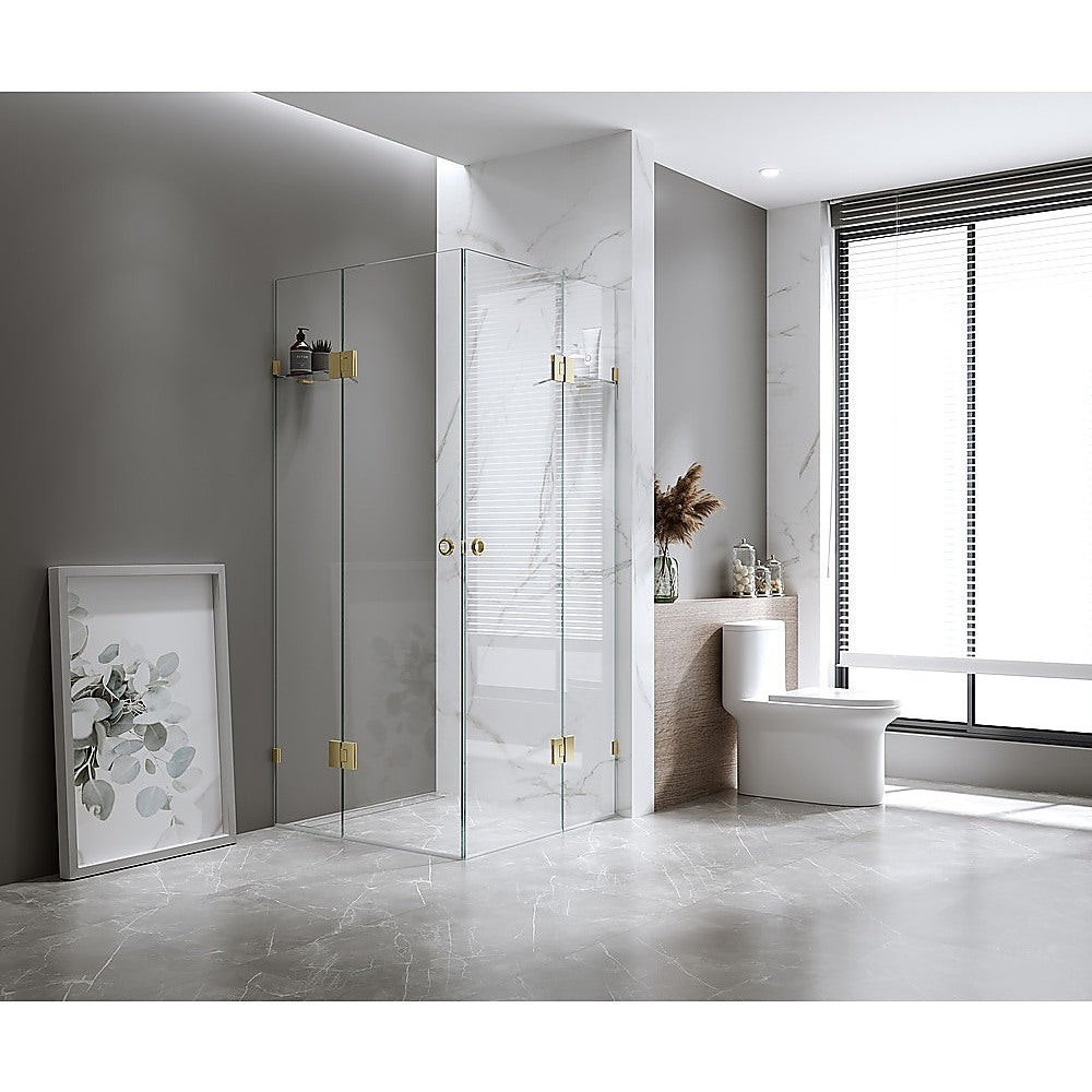100x120cm Double Door Corner Shower with Gold Brackets and SS Hinges, Round Handle