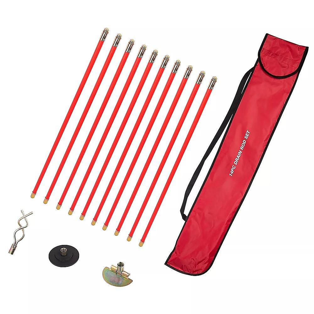 9m Drain Rod Set Kit Plunger Worm Scraper Cleaning Rods Rodding Carry Bag