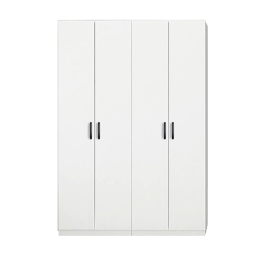 4 Door Wardrobe in White Gloss – Hanging Rail, Shelves & White Handles