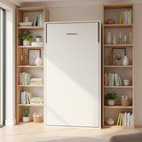 Single Wall Bed in White Gloss â€“ Space Saving Murphy Bed Kit with Silver Door Handle