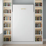 Single Wall Bed in White Gloss â€“ Space Saving Murphy Bed Kit with Gold Door Handle