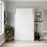 King-single Wall Bed in White Gloss â€“ Space Saving Murphy Bed Kit with Black Door Handle