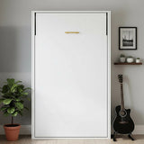 King-single Wall Bed in White Gloss â€“ Space Saving Murphy Bed Kit with Gold Door Handle