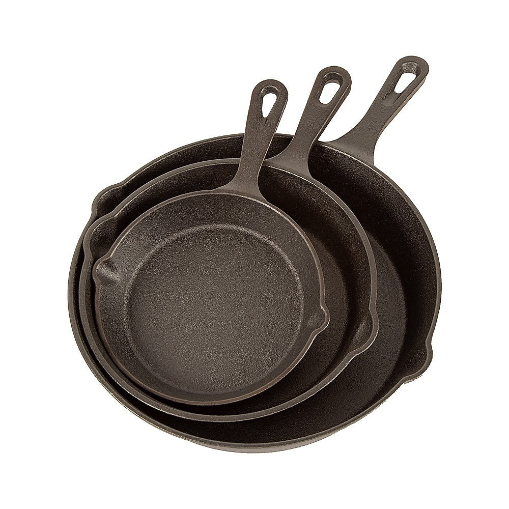 Chef Cast Iron Frying Pan Set â€“ 3PCS Skillet, Grill & Oven Cookware for Home Cooking