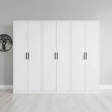 240x200cm 6-Door White Steel Hanging Wardrobe with Black Handle Storage Cabinet