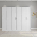 240x200cm 6-Door White Steel Hanging Wardrobe with White Handle Storage Cabinet