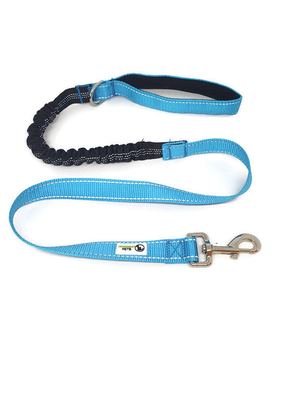 Bungee Dog Lead Nylon w/Reflective Stitching - Moondidley Pets Light Blue