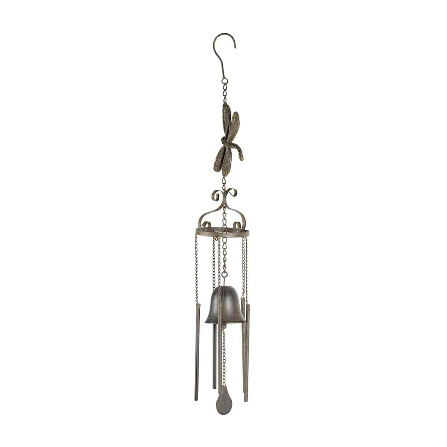 Hanging Cast-Iron Dragonfly Chimes w Bell 73cm