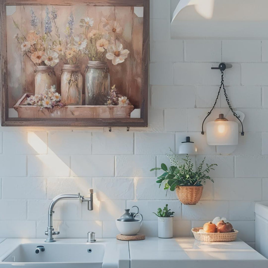 Flower Jars Scene On Canvas Textured Oil Painting Wall Art 94cm