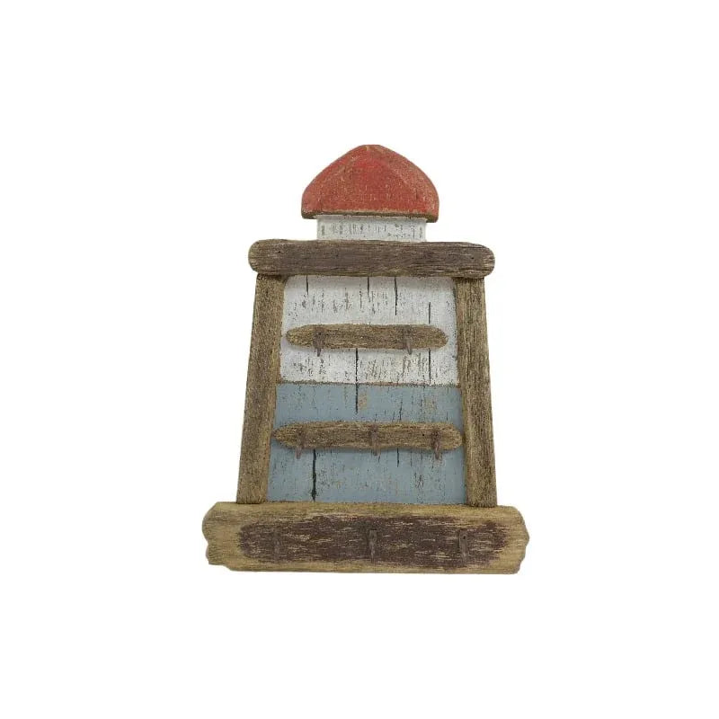 Handcrafted Wall Hanging Lighthouse w 5 Hooks 38cm