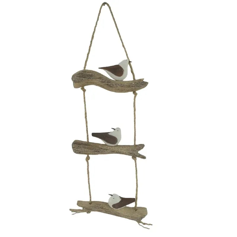 Birds On Driftwood w Rope Wall Art 17x47cm