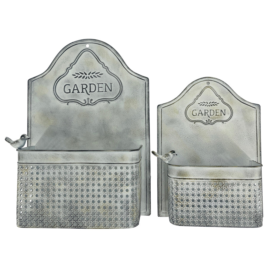 Set 2 Nested Garden Wall Planters w Perched Bird 46cm