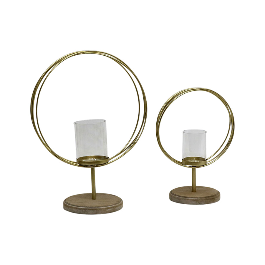 Set 2 Aura Candle holders on Timber Base 38cm