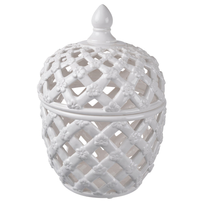 Lattice Decorative Lidded Jar Tall Flower Motive 29cm