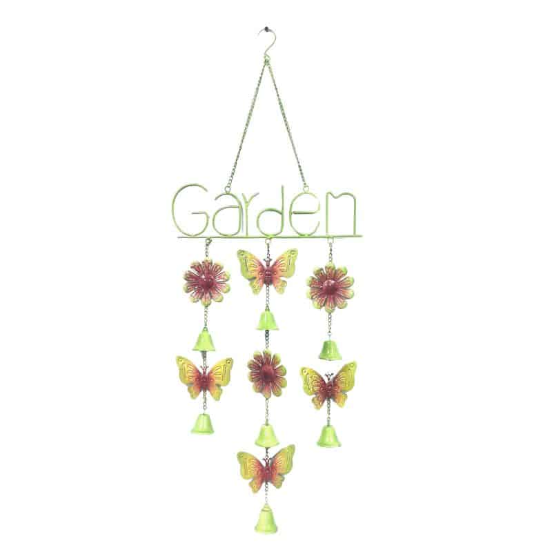 Hanging 'Garden' Sign w Butterflies + Bells 95cm
