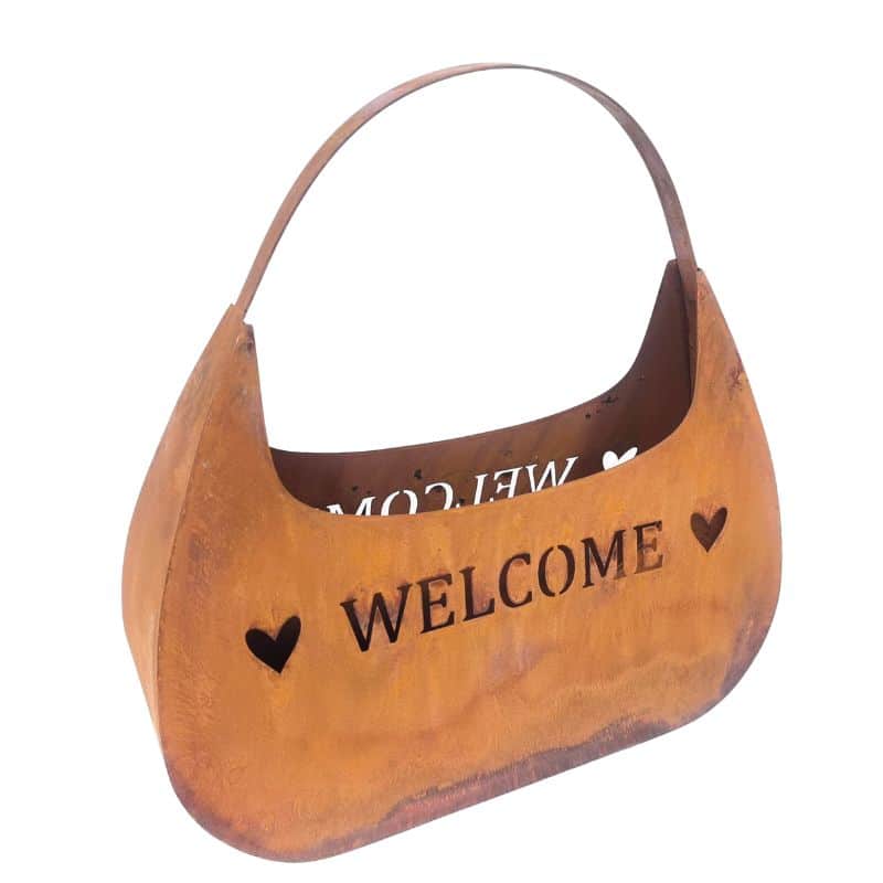 Rust 'Welcome' Bag Planter / Storage 33cm