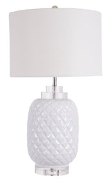 Island White Table Lamp Gloss Ceramic Bedside 67cm