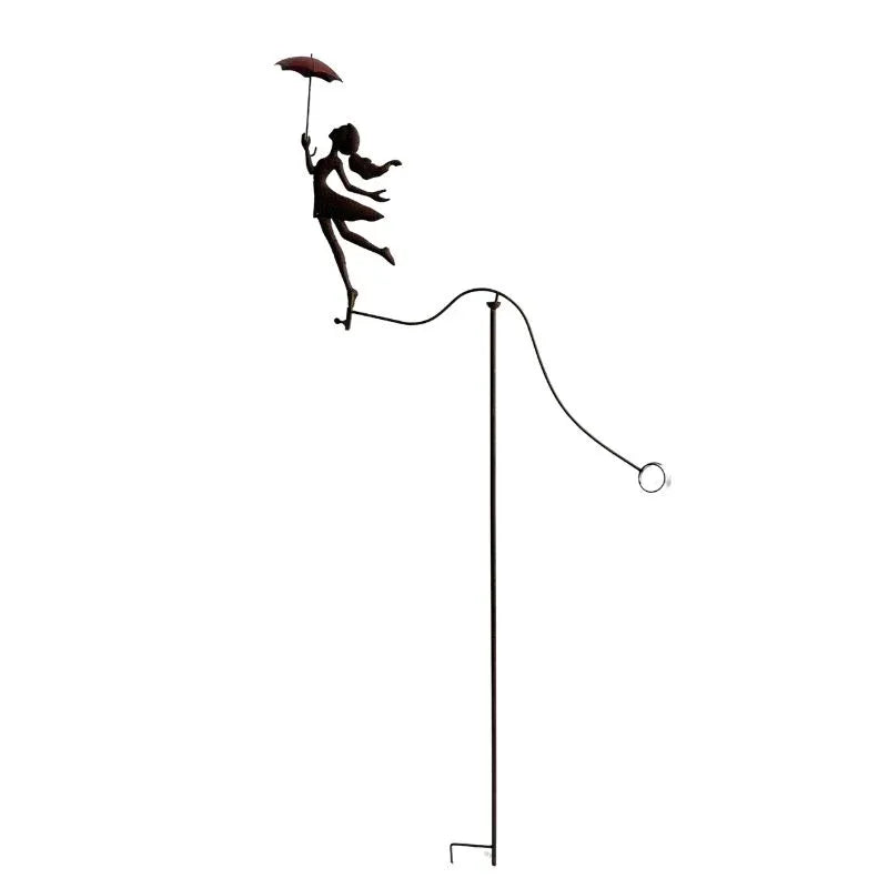 Girl w Red Umbrella Spinner / Balancing Garden Stake 172cm