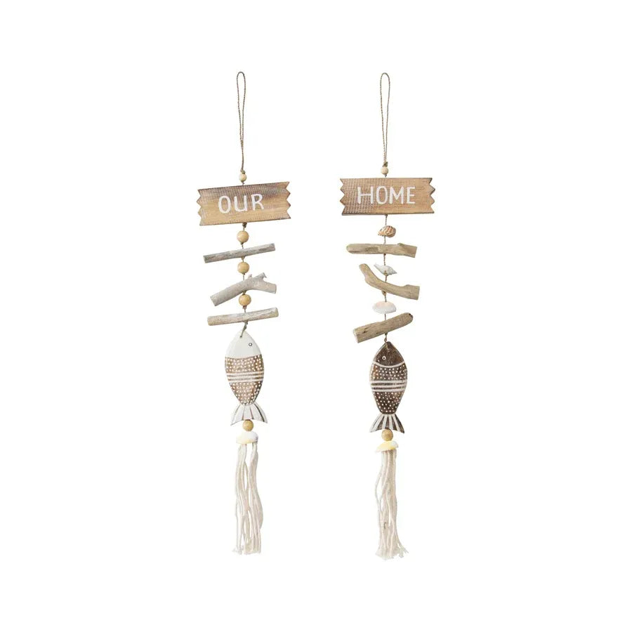 Handcrafted Our Home 2-Piece Driftwood W Fish Wall Art 15x50cm