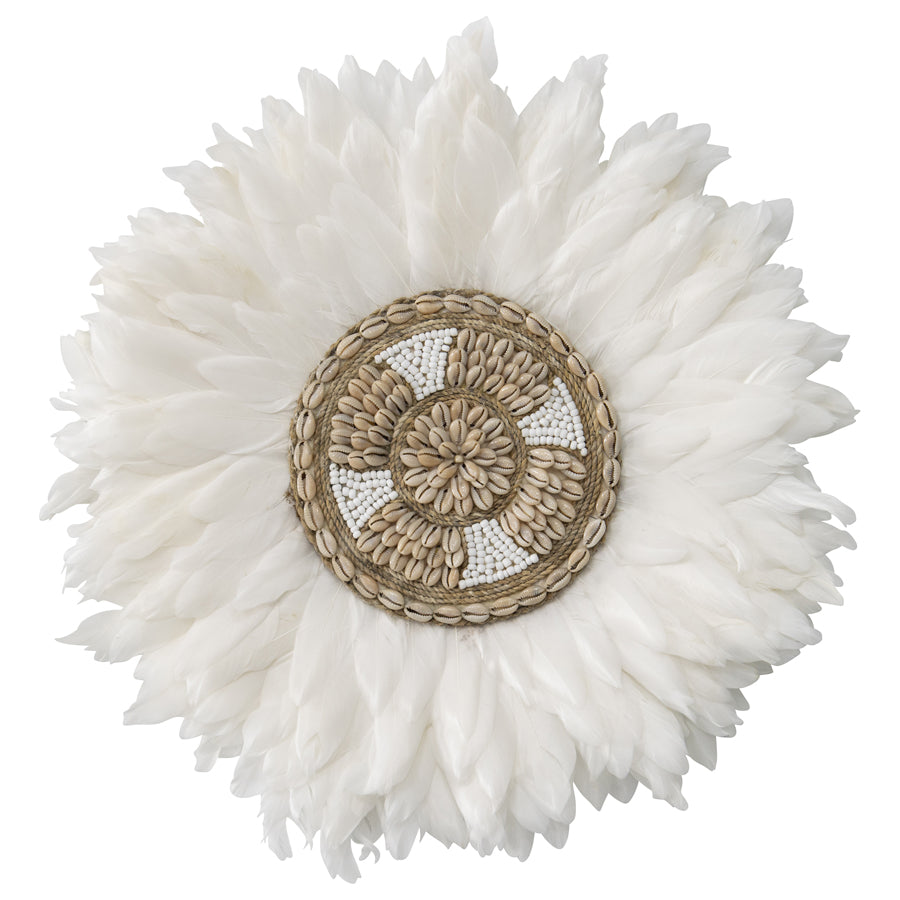 Handcrafted Round Hanging Feather & Shell Wall Art 40x40cm