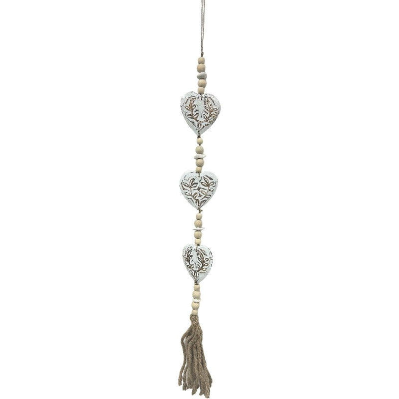 Handcrafted 3 Hearts W Beads + Tassel Mobile 90cm