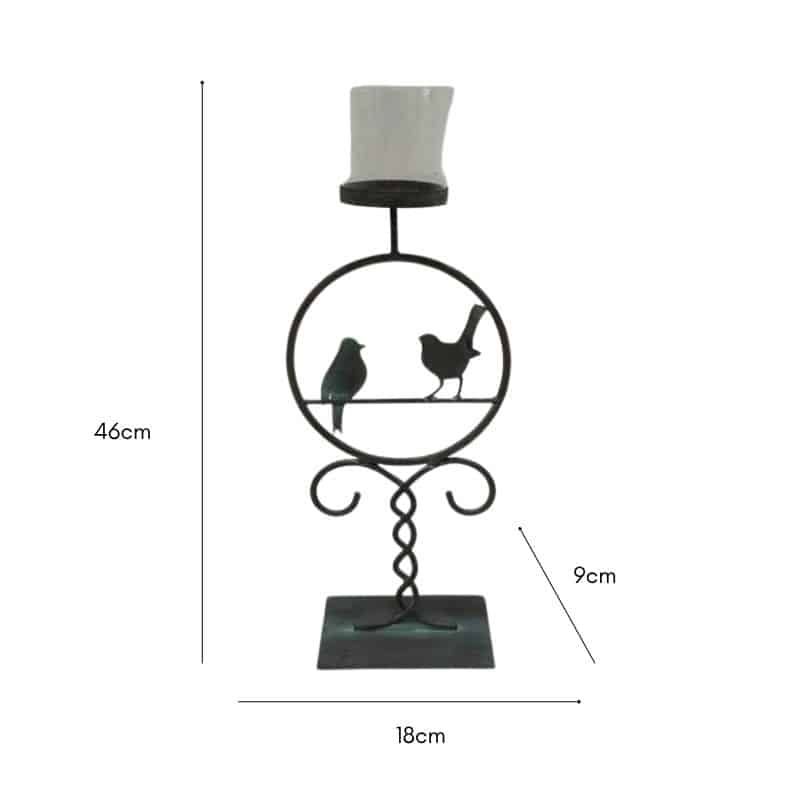 Pillar Candleholder w 2 Birds 46cm