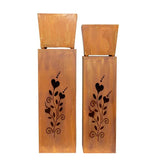 Set 2 Nested Square Pillar Rust 'Hearts' Planters 93cm, 86cm