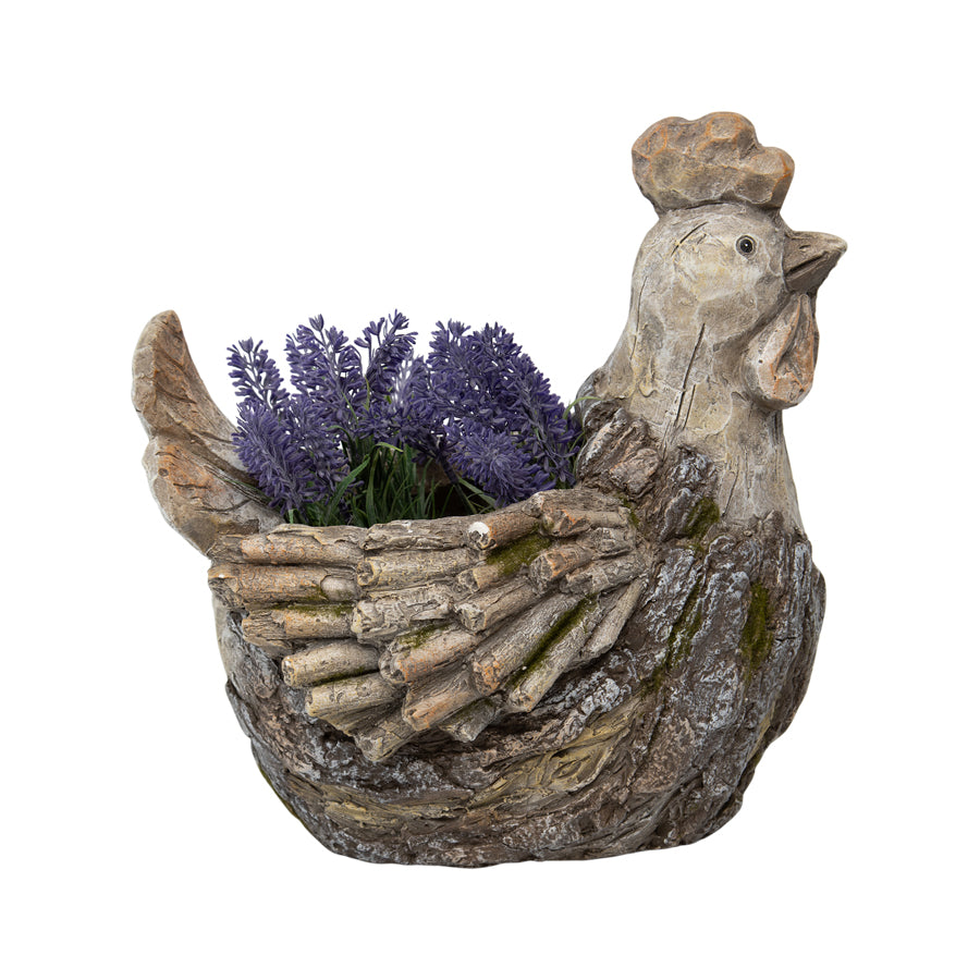 Rustic Rooster Planter w Hole & Plug 31cm