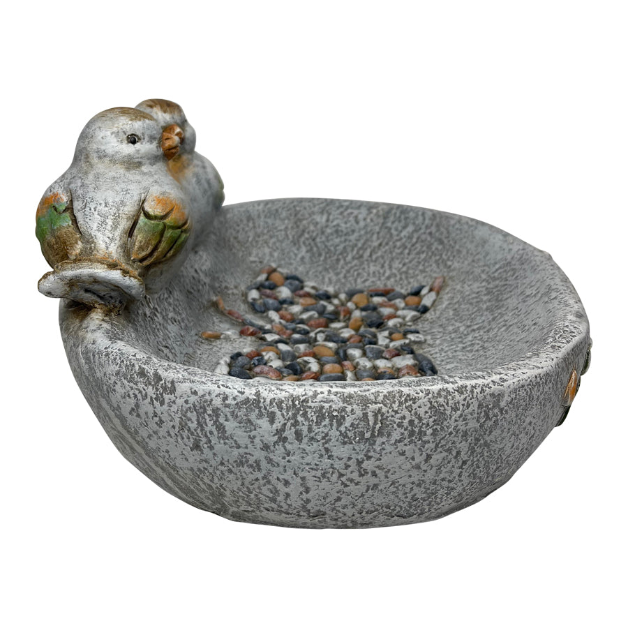 Birdbath w Colour Birds Flowers Pebble Butterfly 40cm
