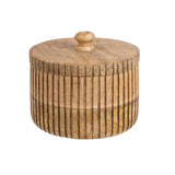 Handcrafted Round Box w Linear Carving 12cm