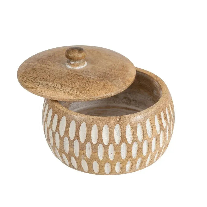 Handcrafted Round Squat Box w Carving 15cm