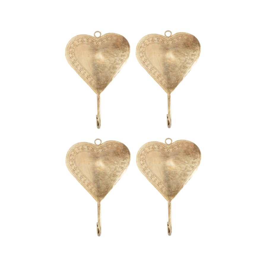 Set 4 Heart Wall Hooks 19cm