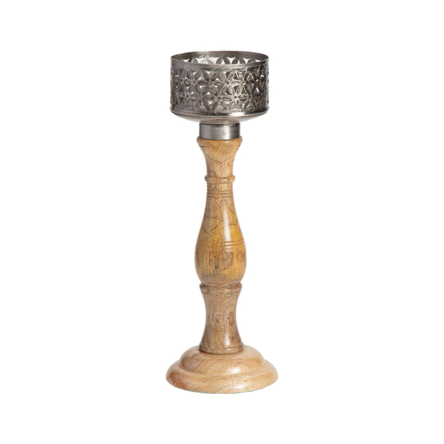 Punched Flower Pillar Candle holder 35cm