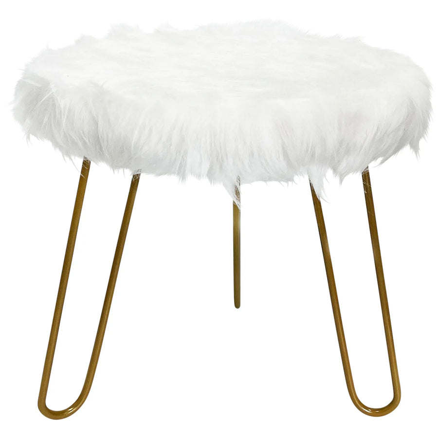 Faux Fur Shaggy White 3 Legged Child Stool / Footstool 30cm