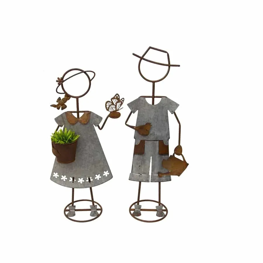 Set 2 Farm Kids - Girl W Pot Planter Assorted 30x80cm